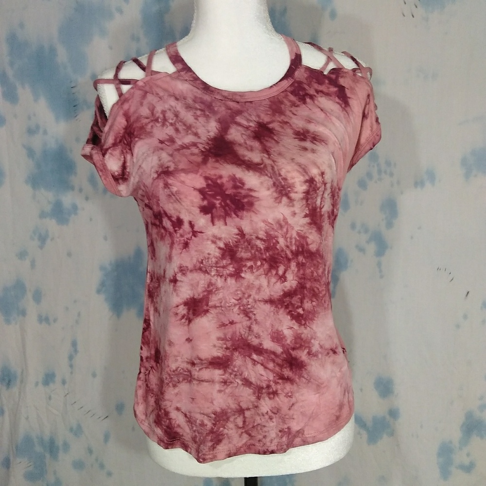 Rue 21 lace sleeve soft pink tie dye top size S